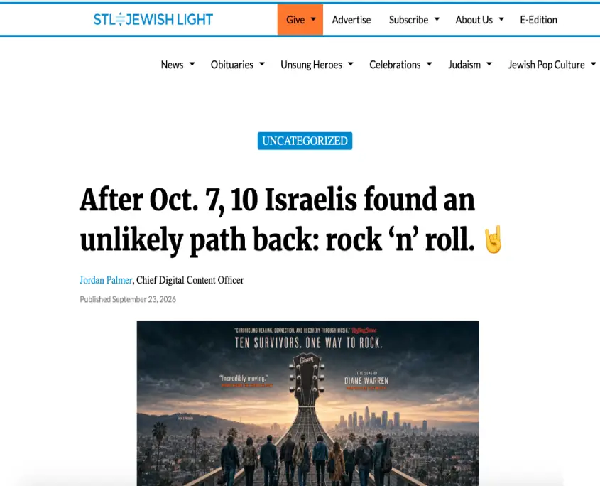 After Oct. 7, 10 Israelis found an unlikely path back: rock ‘n’ roll. Jordan Palmer St. Louis Jewish Light A nonprofit, independent news source to inform, inspire, educate and connect the St. Louis Jewish community.